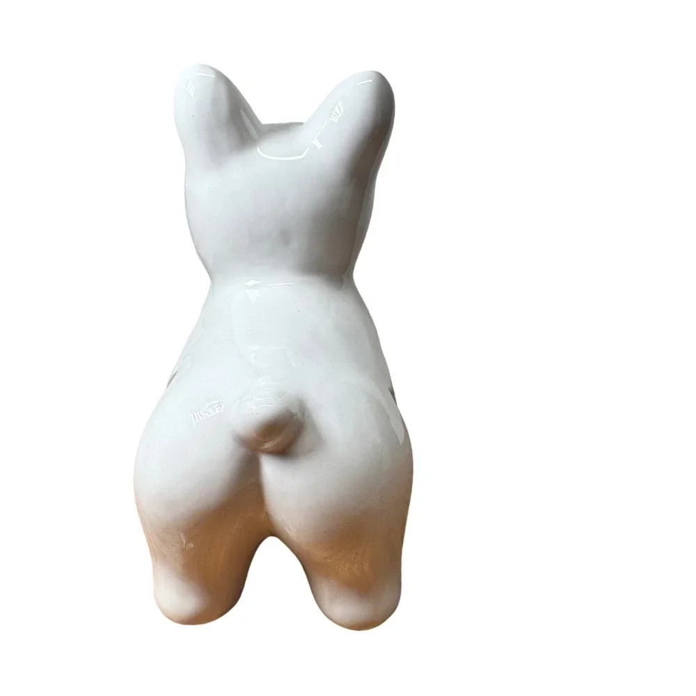 White Ceramic French Bulldog Figurine Gold Accents Minimalist Dog Statue Decor